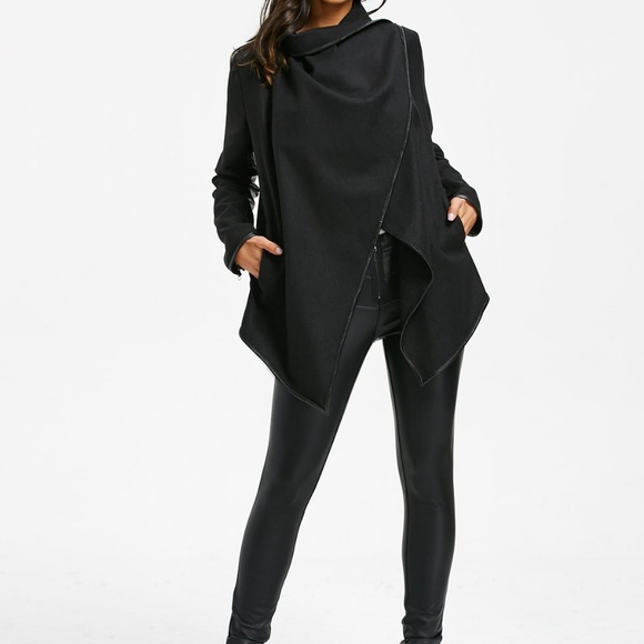 Christine-Leather Trim Wrap Collar Jacket - Picture 8 of 8